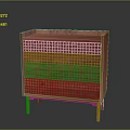 Wooden Side Cabinet With Grid Design And Four Legs For Living Room