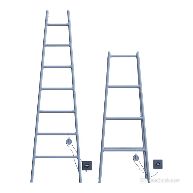Portable Blue Household Ladders With Steps And Hooks For Home Use 3d model 