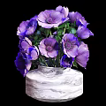 Blooming Purple Anemones In White Marble Textured Vase With Green Leaves