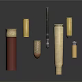 Different Types Of Weapons Ammunition With Metal Casings And Gold Red Colors