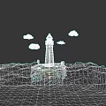 Lighthouse Standing On Small Island With Blue Ocean And White Clouds