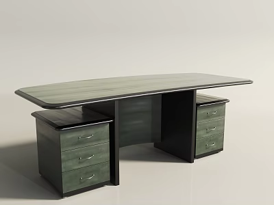 Modern Office Desk With Wooden Top And Two Green Drawer Cabinets 3d model
