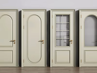 Light Colored Swing Doors With Different Designs Glass Panels And Golden Handles For Home Interior 3d model