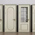 Light Colored Swing Doors With Different Designs Glass Panels And Golden Handles For Home Interior