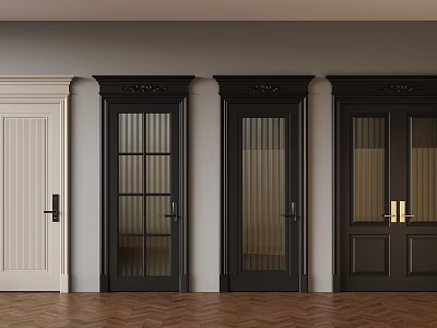 Different Styles Of Interior Doors With Glass Panels And Gold Handles 3d model