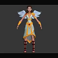Game and Movie Character Female with Angelic Wings Yellow White Dress Red Boots Heart Decoration