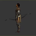 Human Male Warrior Character In Medieval Decorative Armor Holding Bow And Arrow 3d model
