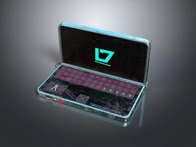 Modern Portable Electronic Device With Open Screen Green 7 Logo And Pink Keyboard 3d model
