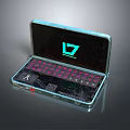 Modern Portable Electronic Device With Open Screen Green 7 Logo And Pink Keyboard