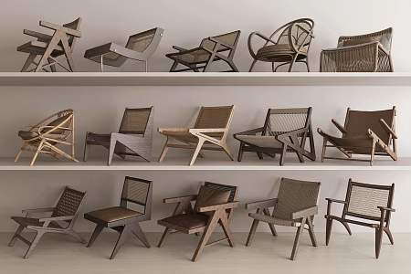 Outdoor Rattan Chair Recliner Table and Chair Outdoor Chair Wooden Dining Chair Single Chair Rattan Dining Chair Leisure Chair Middle Ancient Dining Chair 3d model