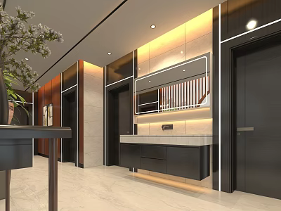 Modern Office Corridor Interior Design With Ambient Lighting And Decorative Elements 3d model