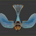 Blue Classic Biplane Passenger Airplane Model With Orange Wing And Propeller Details