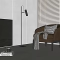 Modern Brown Leather Single Sofa With Plaid Pillow Knit Blanket Floor Lamp And Blinds