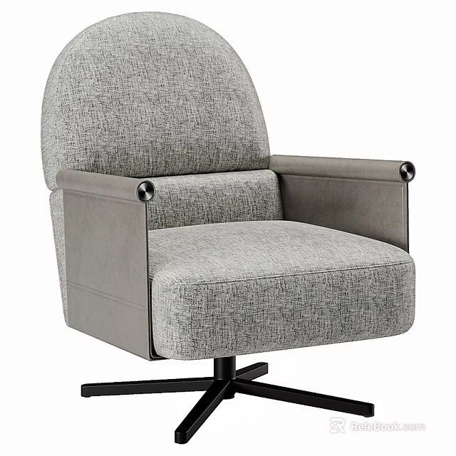 Gray Upholstered Accent Chair with Armrests Black Metal Cross Leg Modern Living Room Furniture 3d model 