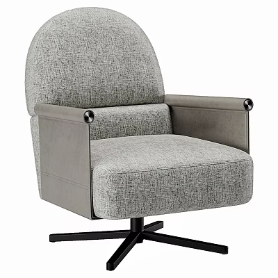 Gray Upholstered Accent Chair with Armrests Black Metal Cross Leg Modern Living Room Furniture 3d model