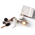 Natural Bathroom Accessories Set With Bottles Mirror Towels Sponge And Wooden Tray