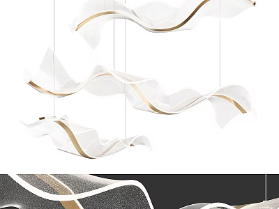 Modern Wave Shaped Chandelier With White Shade And Golden Accents For Interior Decor 3d model