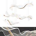 Modern Wave Shaped Chandelier With White Shade And Golden Accents For Interior Decor