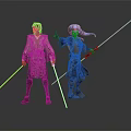 Fantasy Characters Alien with Blue Skin in Brown Robes Holding Green Blue Yellow Glowing Lightsabers