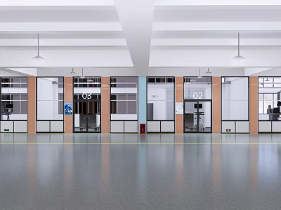 Modern Spacious Office Interior With Open Layout Glass Partitions And Numbered Doors 3d model