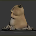Pixelated Game Character Hamster Covering Ears With Sunflower Seeds On Plate