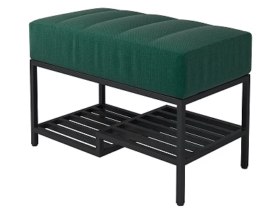Stylish Entryway Design Featuring Green Upholstered Bench Black Metal Frame And Lower Shelf 3d model