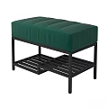 Stylish Entryway Design Featuring Green Upholstered Bench Black Metal Frame And Lower Shelf