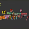 Road Construction Safety Equipment With Stop Signs Arrow Sign Barriers Cones Road Closed Sign