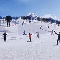 People Enjoying Skiing At Outdoor Ski Resort With Snowy Mountain View For Fitness