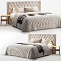 Modern Double Bed With Tufted Headboard Gray Quilt And Small Nightstand 3d model