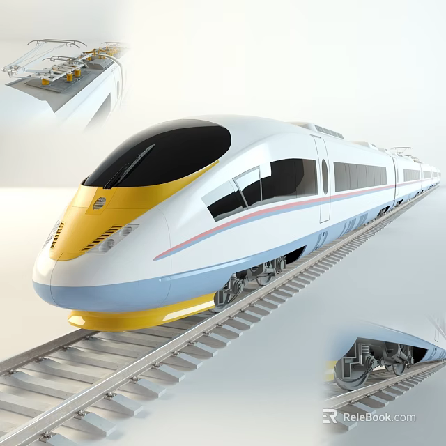 High Speed Train Streamlined Modern Exterior Design With White Yellow And Blue On Railway Track 3d model 