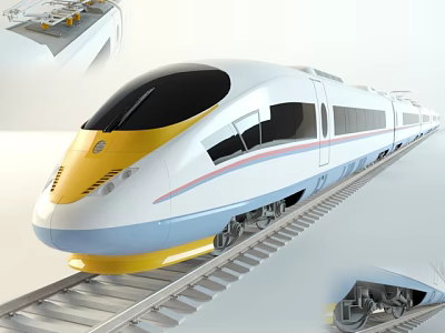High Speed Train Streamlined Modern Exterior Design With White Yellow And Blue On Railway Track 3d model