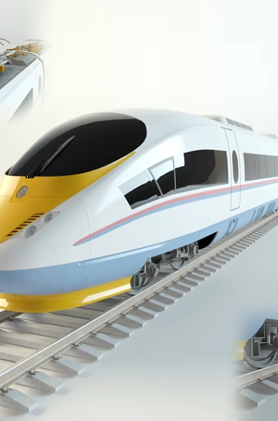 High Speed Train Streamlined Modern Exterior Design With White Yellow And Blue On Railway Track 3d model