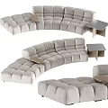 Modern Curved Multi Person Sofa With Button Tufted Design And Side Table 3d model