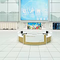 Modern Reception Area With Round Desk And Large Digital Screen 3d model