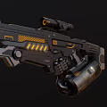 Black And Yellow Sci Fi Weapon With Scope And Mechanical Ammunition Cylinder