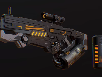 Black And Yellow Sci Fi Weapon With Scope And Mechanical Ammunition Cylinder 3d model Black And Yellow Sci Fi Weapon With Scope And Mechanical Ammunition Cylinder 3d model