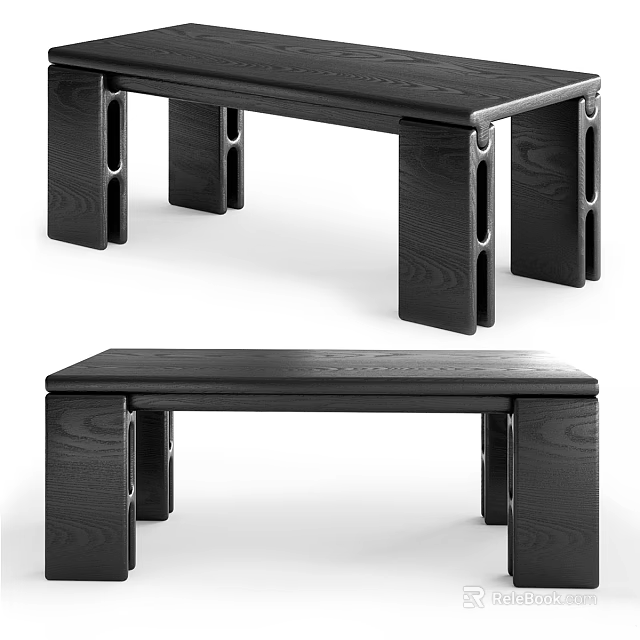 Modern Black Wooden Coffee Table With Geometric Leg Structure And Minimalist Contemporary Design 3d model 