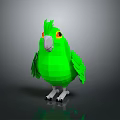 Green Low Poly Parrot With Orange Eyes And White Claws On Reflective Surface Gray Background