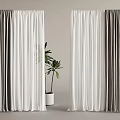 Two Tone Gradient Gray And White Velvet Curtains With Green Plant In Interior