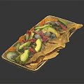 Delicious Mexican Food on Square Tray With Avocado Slices Red Onion And Crispy Tortilla Chips
