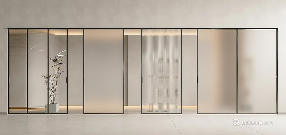 Modern Sliding Glass Doors With Frosted Panels For Interior Space Divider 3d model 