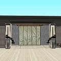 Modern Entrance Gate Design With Decorative Panel Stone Walls And Planters 3d model
