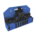 Black Industrial Equipment Mechanical Components With Various Shapes Including Cylinders Blocks And Holes