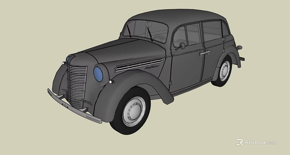 Vintage Gray Car 3D Model With Classic Body Design And Headlights 3d model 