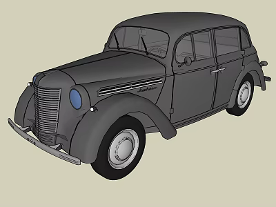 Vintage Gray Car 3D Model With Classic Body Design And Headlights 3d model