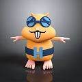 Cute Cartoon Hamster Character With Yellow Body Blue Sunglasses H Letter Belt And Open Arms