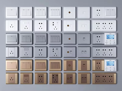 Modern Electrical Switch Panels With Various Styles Colors Sockets And Digital 3d model