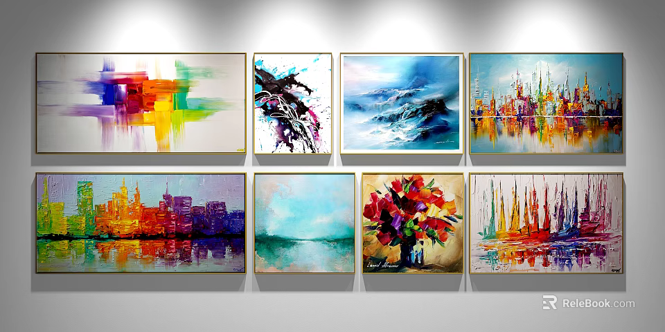 Colorful Abstract Paintings With Diverse Styles For Modern Wall Art 3d model 