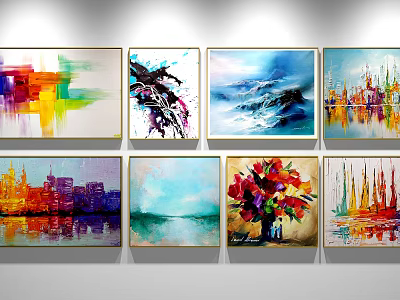 Colorful Abstract Paintings With Diverse Styles For Modern Wall Art 3d model